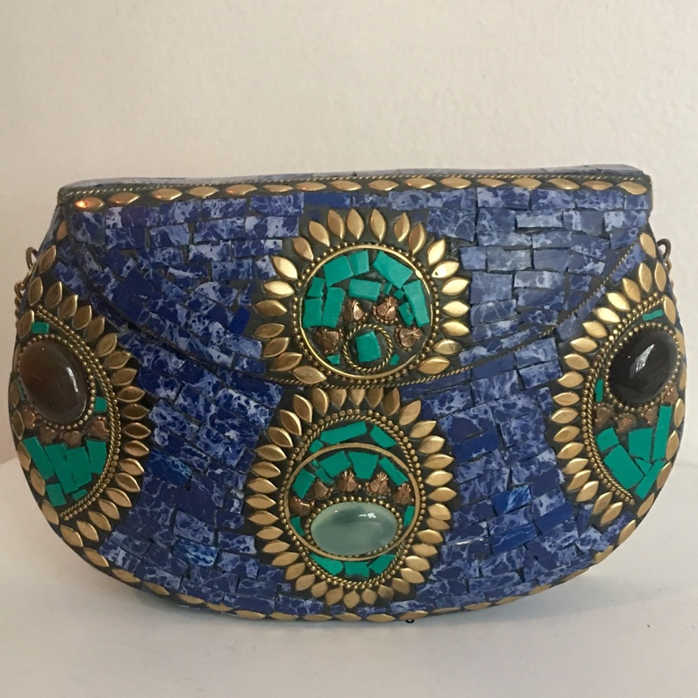 Mosaic Handmade Metal Bag/Tibetan Clutch/Boho Bag